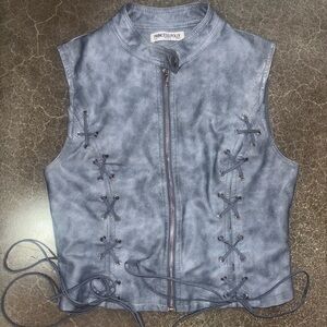 Princess Polly Ceejay Faux Leather Top Blue - Size 6